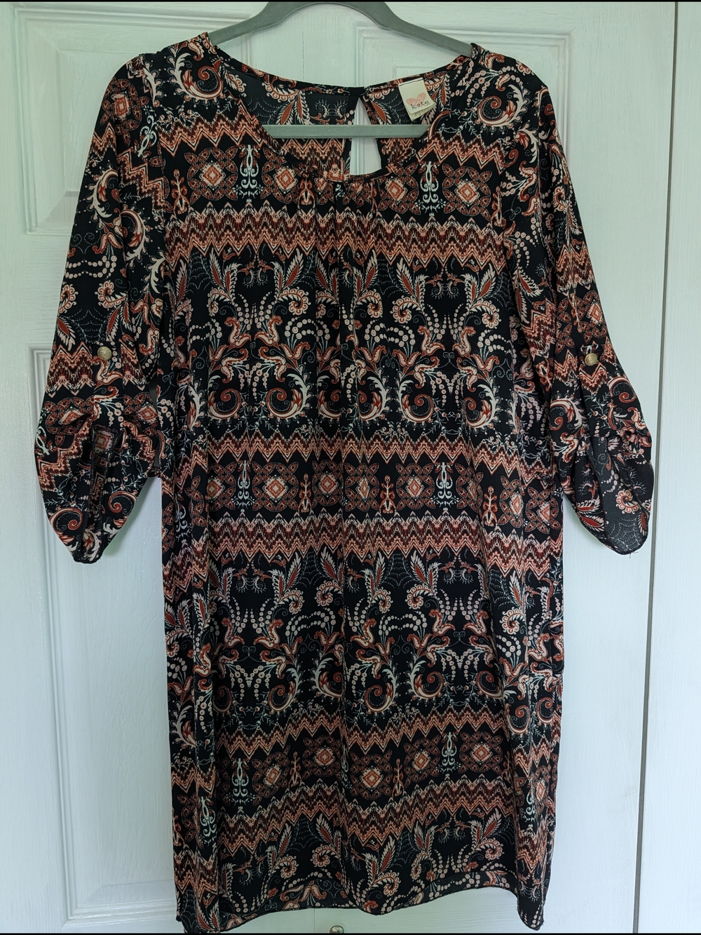 Echo Black and Rust Paisley-Print Midi Shift Dress